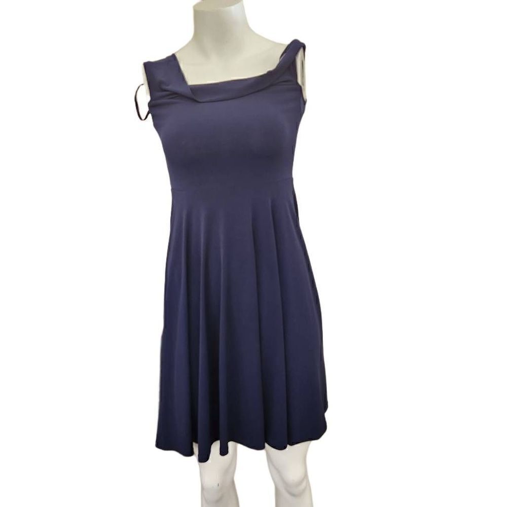 New York & Company navy blue stretch women's small off shoulder dress